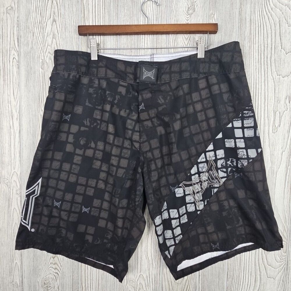 TAPOUT Board Shorts Men's 38 Black White Brown Drawstring Workout MMA Gym Swim‎